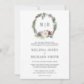 Rustige Kerst Bloemige Monogram QR Code Trouwen Kaart (Voorkant)