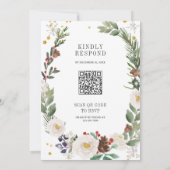 Rustige Kerst Bloemige Monogram QR Code Trouwen Kaart (Achterkant)