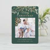 Rustige kerst Botanisch | Twee foto's en goud Feestdagenkaart (Staand voorkant)