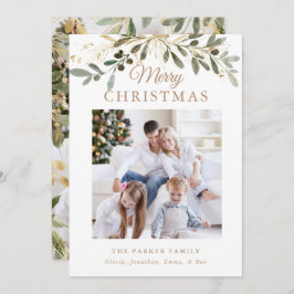 Rustige kerst Botanisch | Twee foto's en goud Feestdagenkaart