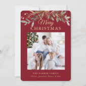 Rustige kerst Botanisch | Twee foto's en goud Feestdagenkaart (Voorkant)