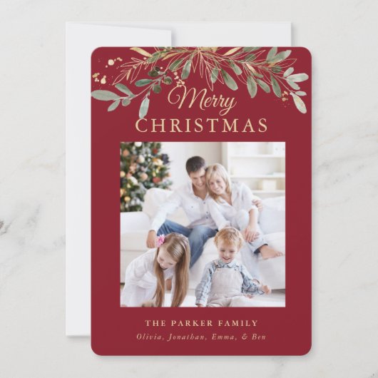 Rustige kerst Botanisch | Twee foto's en goud Feestdagenkaart (Voorkant)