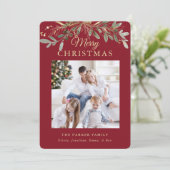 Rustige kerst Botanisch | Twee foto's en goud Feestdagenkaart (Staand voorkant)