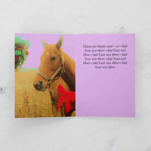 Rustige Kerst Bruine Paard  Rode Strik moderne Roz Feestdagen Kaart (Binnen)