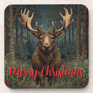 Rustige Kerst eland hert boho bos bosland  Bier Onderzetter