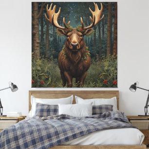 Rustige Kerst eland hert boho bos bosland Canvas Afdruk