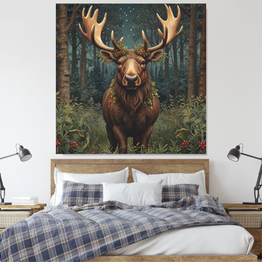 Rustige Kerst eland hert boho bos bosland Canvas Afdruk (Insitu (Slaapkamer))