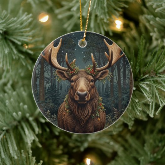 Rustige Kerst eland hert boho bos bosland  Keramisch Ornament (Boom)