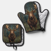 Rustige Kerst eland hert boho bos bosland Ovenwant & Pannenlap Set (Voorkant / Achterkant)