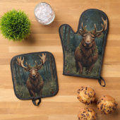 Rustige Kerst eland hert boho bos bosland Ovenwant & Pannenlap Set (Top down)
