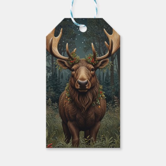 Rustige Kerst eland hert boho bos boslandschap Cadeaulabel (Voorkant)