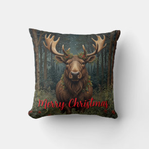 Rustige Kerst eland hert boho bos boslandschap  Kussen