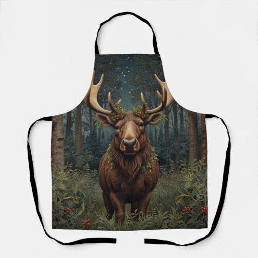 Rustige Kerst eland hert boho bos boslandschap Schort (Voorkant)