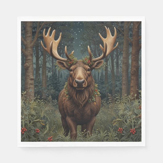 Rustige Kerst eland hert boho bos boslandschap Servet (Voorkant)