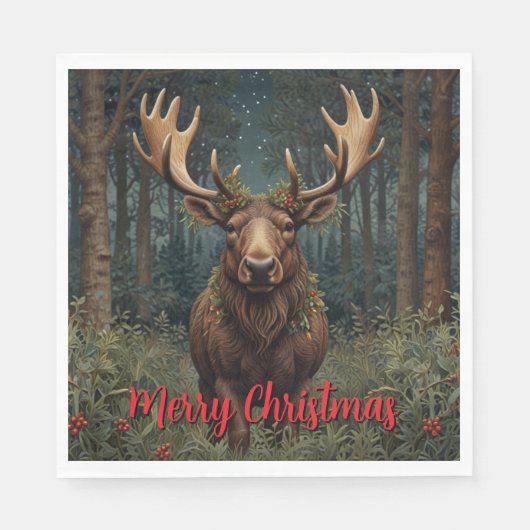 Rustige Kerst eland hert boho bos boslandschap Servet (Voorkant)
