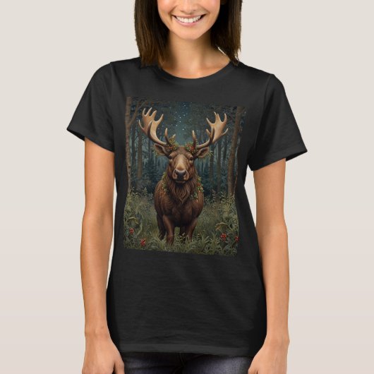 Rustige Kerst eland hert boho bos boslandschap T-shirt (Voorkant)