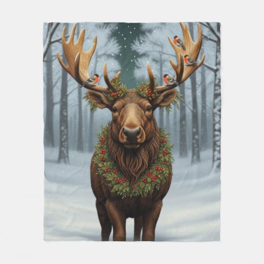 Rustige Kerst eland winter bos bosland Fleece Deken (Voorkant)