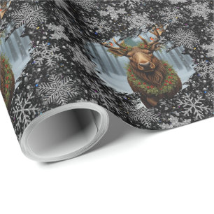 Rustige Kerst eland winter bos bosland sneeuw Cadeaupapier