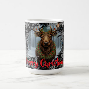 Rustige Kerst eland winter bos bosland sneeuw Koffiemok