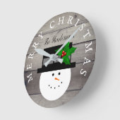 Rustige kerst Farmhouse Faux Wood Snowman Ronde Klok (Hoek)