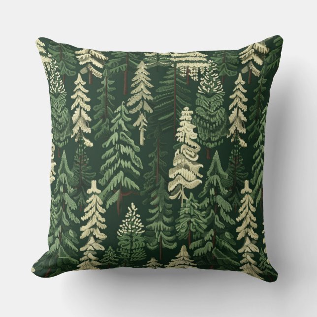 Rustige Kerst Groenblijvende Bomen Kussen (Voorkant)