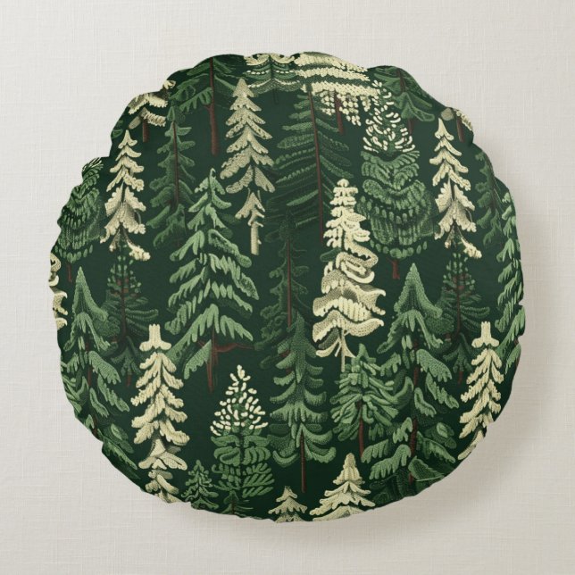 Rustige Kerst Groenblijvende Bomen Rond Kussen (Voorkant)