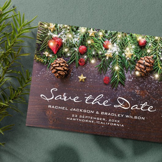 Rustige Kerst Huwelijks Save the Date Ansichtkaart Aankondigingskaart