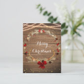 Rustige Kerst Kranz met Geweien van Hout & Lichtje Feestdagenkaart (Staand voorkant)