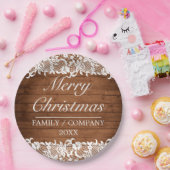 Rustige kerst met hout en witte kant papieren bordje (Feest)