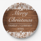 Rustige kerst met hout en witte kant papieren bordje (Voorkant)