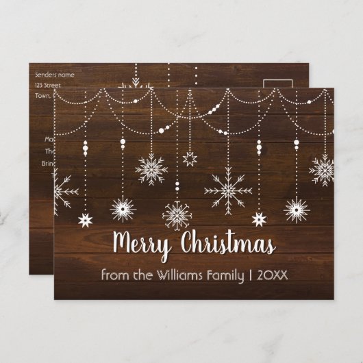 Rustige kerst met kerst en snowflake hout feestdagenkaart (Voorkant / Achterkant)