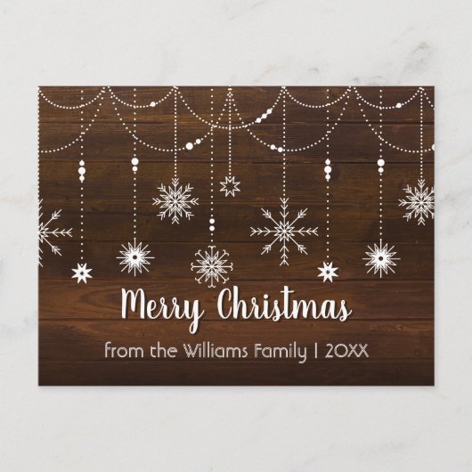 Rustige kerst met kerst en snowflake hout feestdagenkaart (Voorkant)