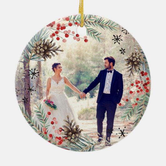 Rustige kerst | Mr. & Mrs Photo Ceramic Keramisch Ornament (Achterkant)