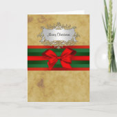 Rustige kerst, rood en groen lint feestdagen kaart (Voorkant)