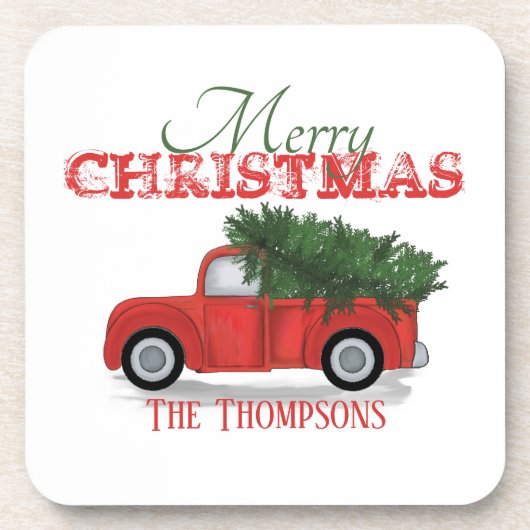 Rustige kerst rood vrachtwagen, aangepast bier onderzetter (Voorkant)