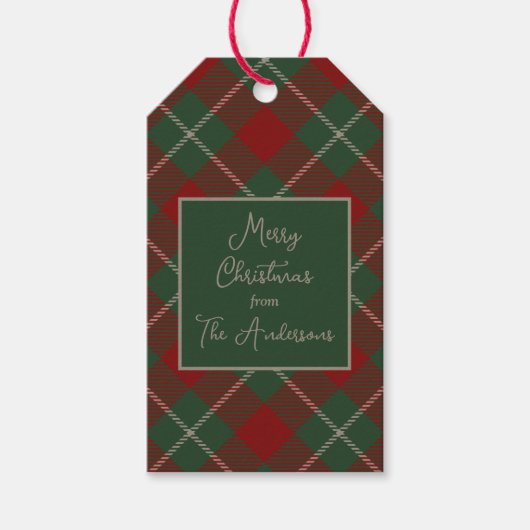 Rustige kerst Tartan met naam Cadeaulabel (Voorkant)