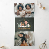 Rustige kerstavond met rendieren en konijn drieluik wenskaart (Binnen)