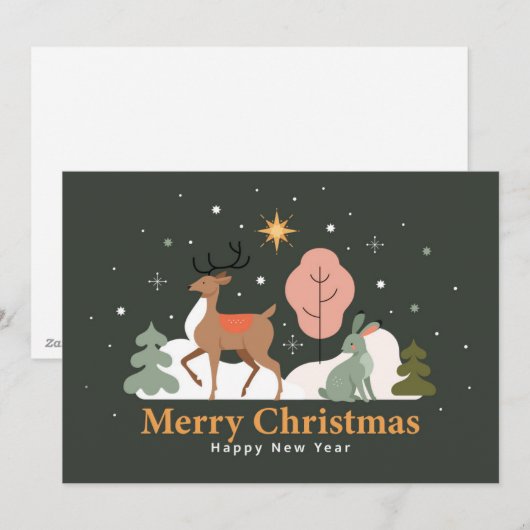 Rustige kerstavond met rendieren en konijn feestdagenkaart (Voorkant / Achterkant)