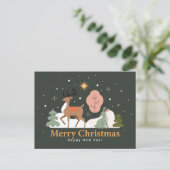 Rustige kerstavond met rendieren en konijn feestdagenkaart (Staand voorkant)