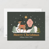Rustige kerstavond met rendieren en konijn feestdagenkaart (Voorkant / Achterkant)