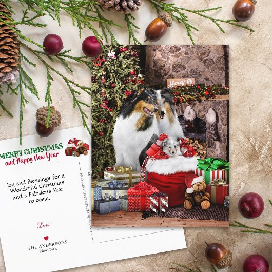 Rustige kerstavond, ruw collie Honden - Holiday Briefkaart