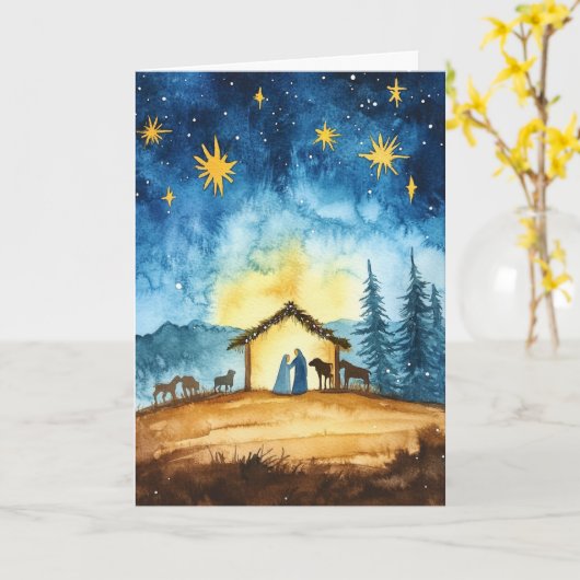 Rustige kerstavond Waterverf Kaart (Gele Bloem)