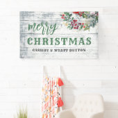 Rustige kerstbeker Hood Holly Berries Spandoek (Insitu)