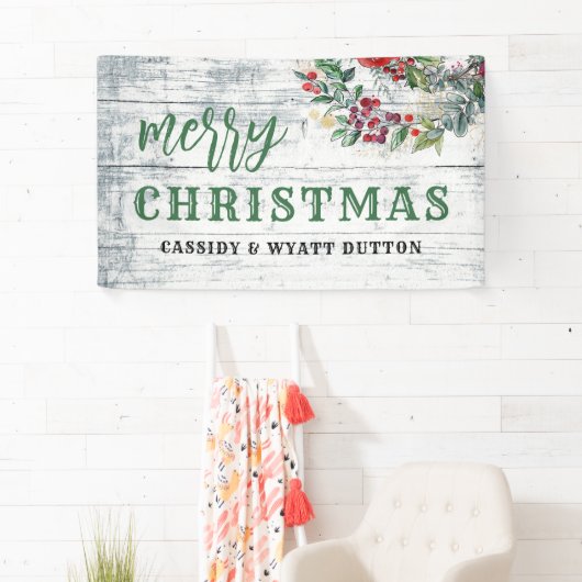Rustige kerstbeker Hood Holly Berries Spandoek (Insitu)