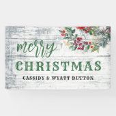 Rustige kerstbeker Hood Holly Berries Spandoek (Horizontaal)