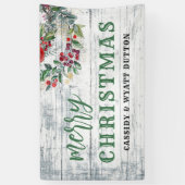 Rustige kerstbeker Hood Holly Berries Spandoek (Verticaal)