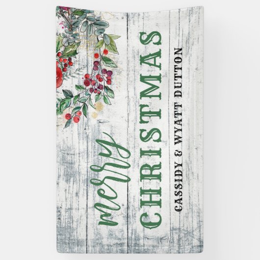 Rustige kerstbeker Hood Holly Berries Spandoek (Verticaal)