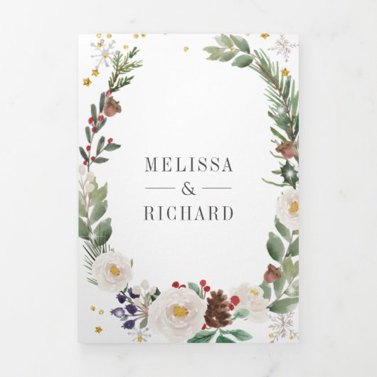 Rustige kerstbeker monogram QR Code Weddenschap Drieluik Uitnodiging (Cover)