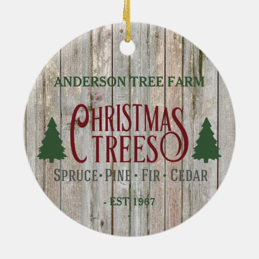 Rustige kerstbomen Boerderij Jouw naam Keramisch Ornament (Achterkant)