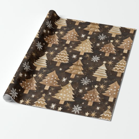 Rustige kerstbomen cadeaupapier (Uitgerold)
